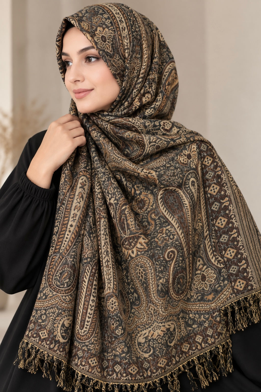 Warm Taupe - Paisley Pashmina Hijab
