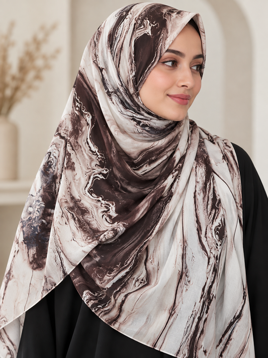 Mocha Swirl- Abstract Print CY Cotton Hijab