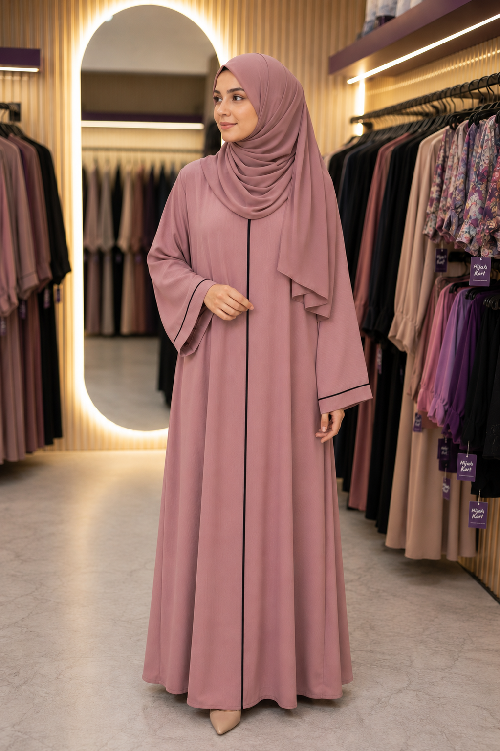Pink - Luxe Piping Crinkled Abaya| With Matching Hijab