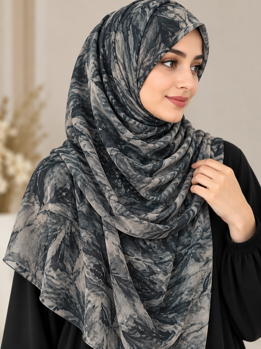 Charcoal Marble - Tie Dye Chiffon Hijab