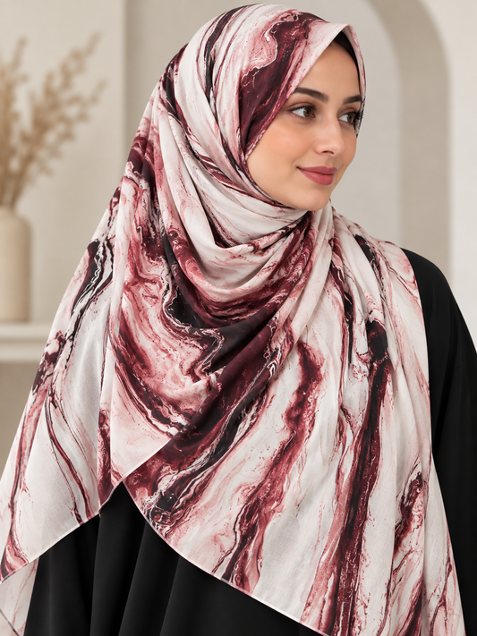 Berry Blush- Abstract Print CY Cotton Hijab