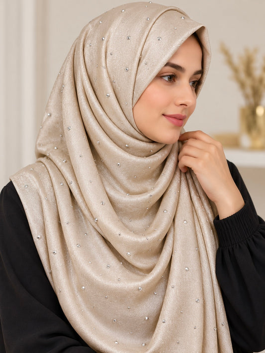 Pearl Champagne- Dewdrop Bubble Satin Stone Hijab