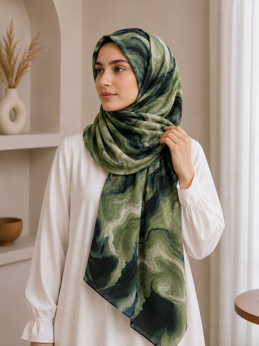 Emerald- Modal Cotton Marble Print Hijab