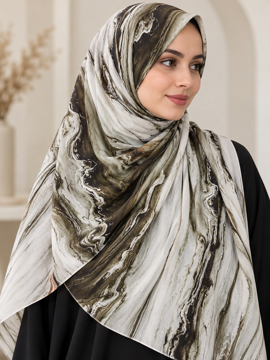 Olive Marble- Abstract Print CY Cotton Hijab