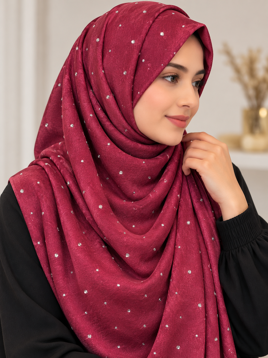 Wine - Dewdrop Bubble Satin Stone Hijab