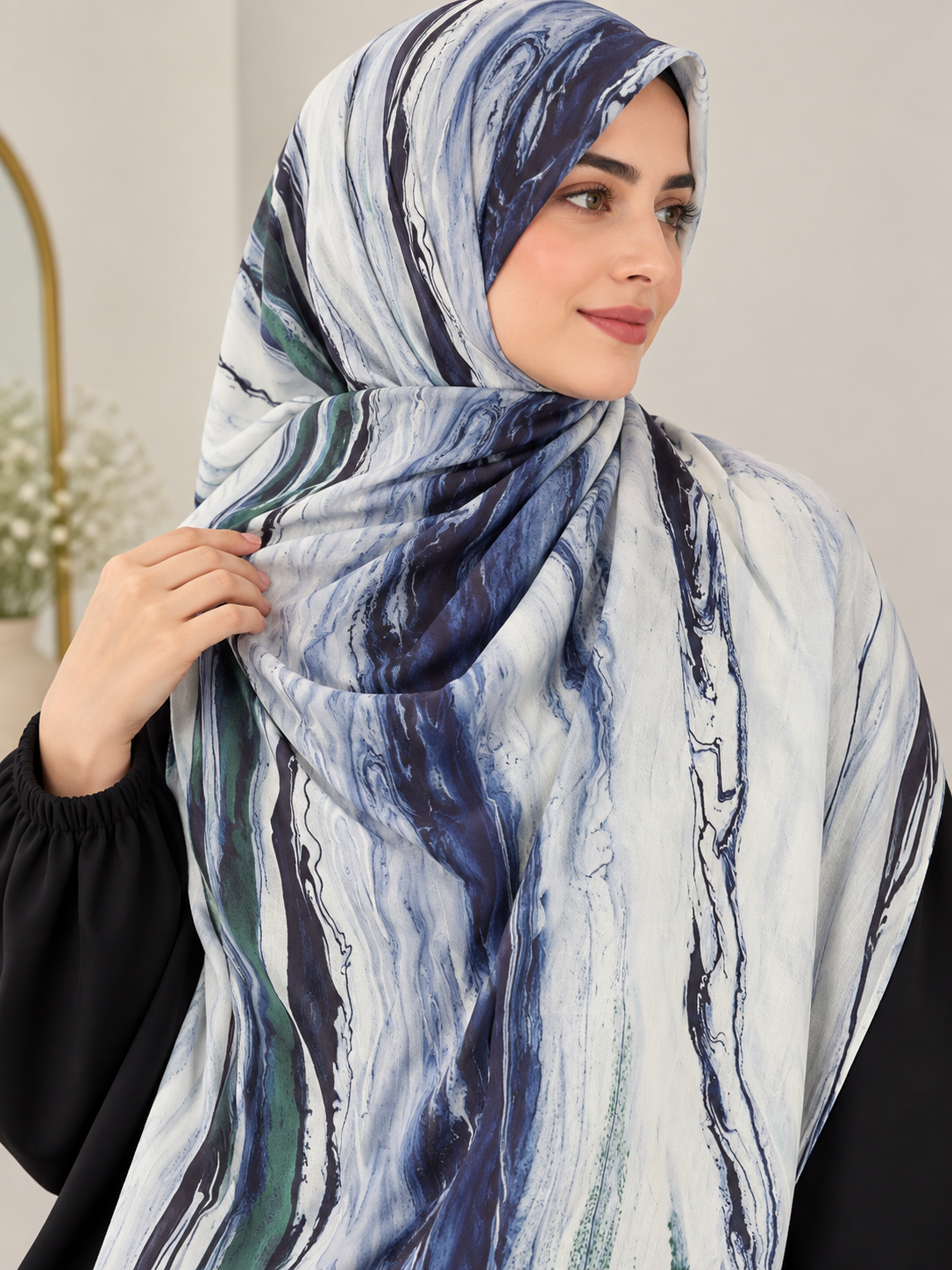 Sapphire Waves- Abstract Print CY Cotton Hijab