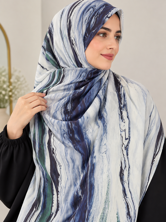 Sapphire Waves- Abstract Print CY Cotton Hijab