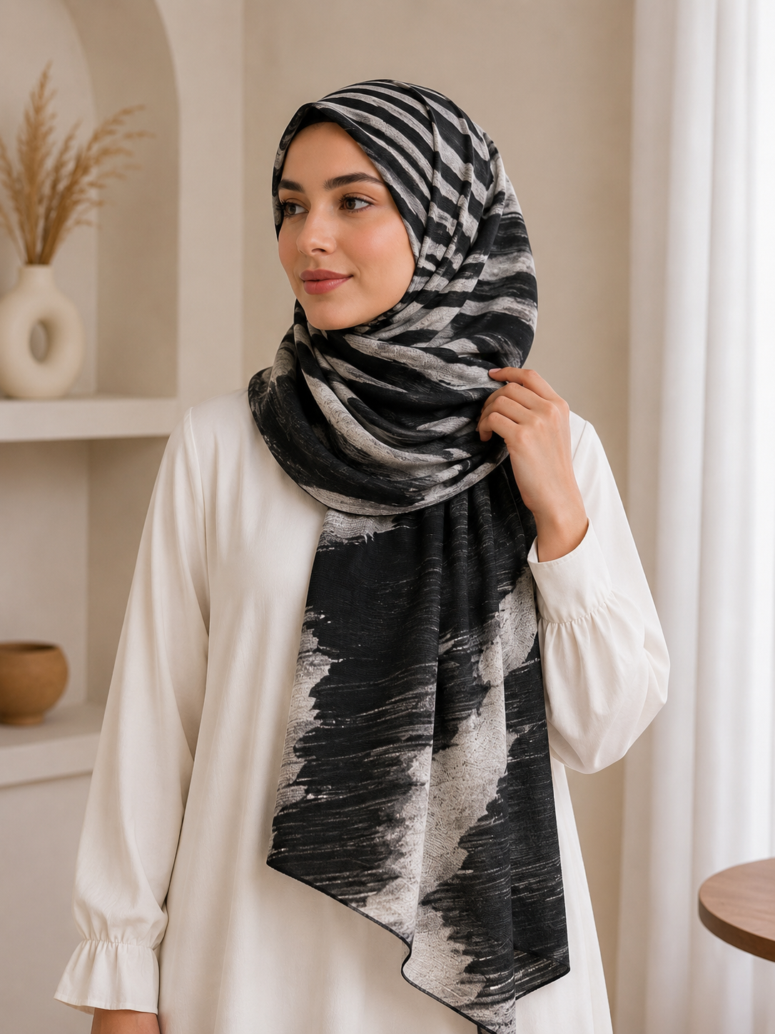 Charcoal Sweep- Modal Cotton Marble Print Hijab