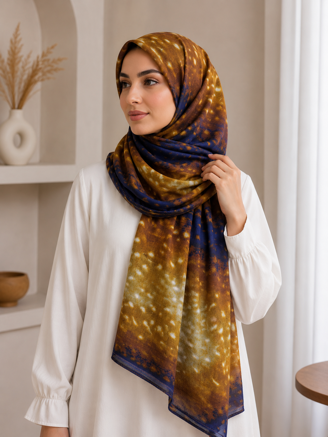 Midnight Bronze- Modal Cotton Marble Print Hijab