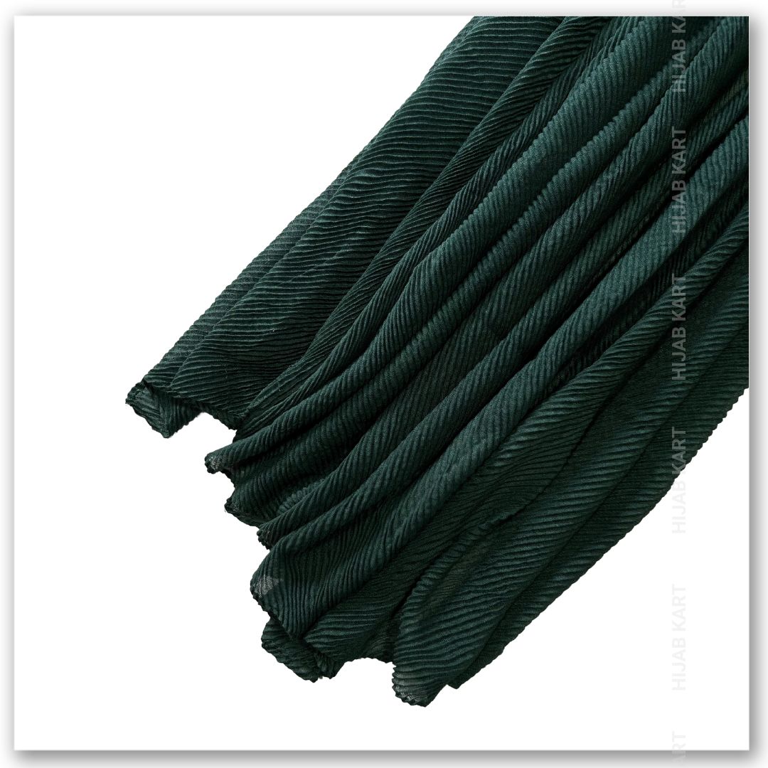 Cotton Pleated Hijab - Forest Green Color