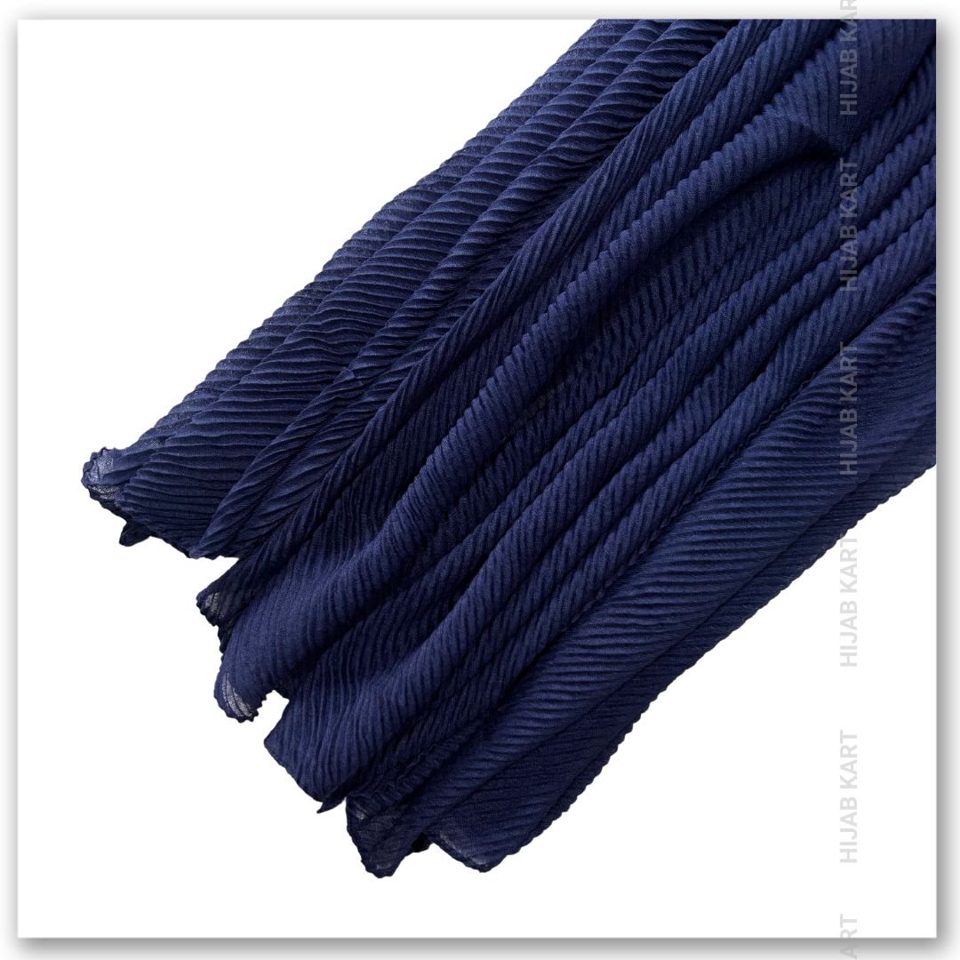 Cotton Pleated Hijab - Navy Blue Color