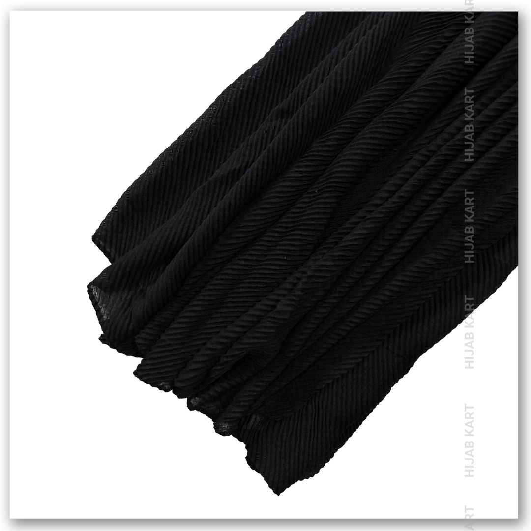 Cotton Pleated Hijab - Rich Black Color