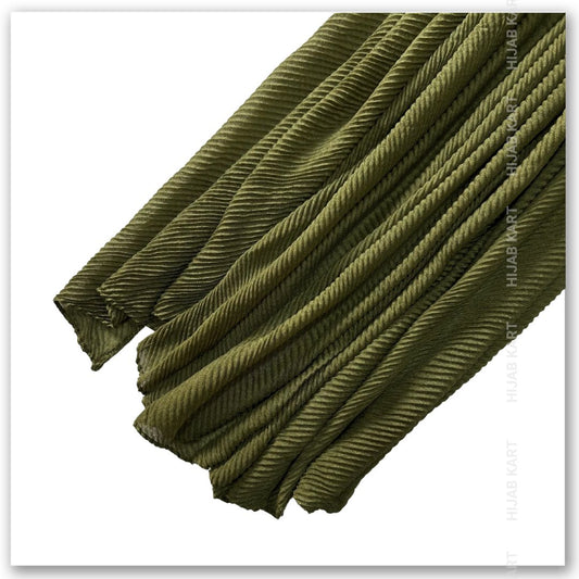 Cotton Pleated Hijab - Olive Green Color