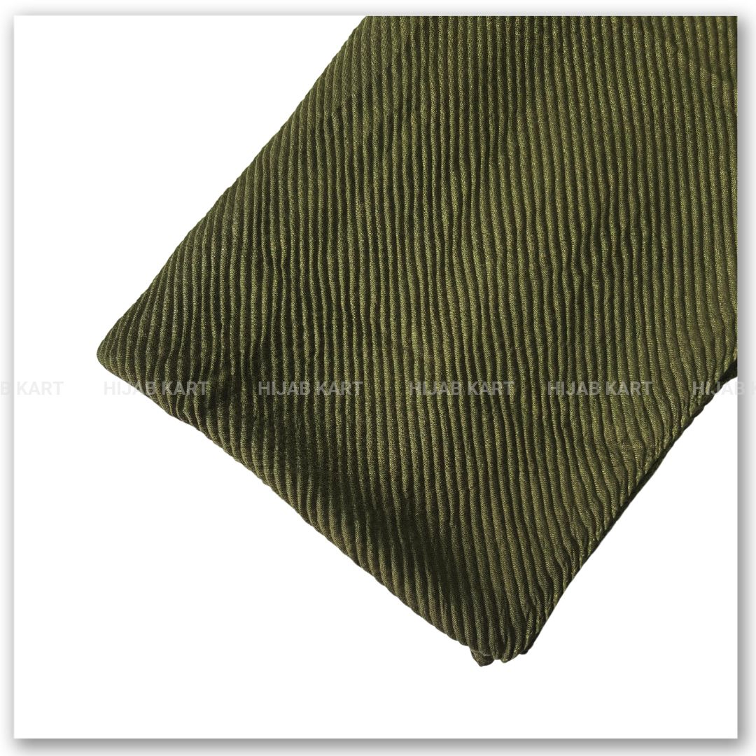 Cotton Pleated Hijab - Olive Green Color