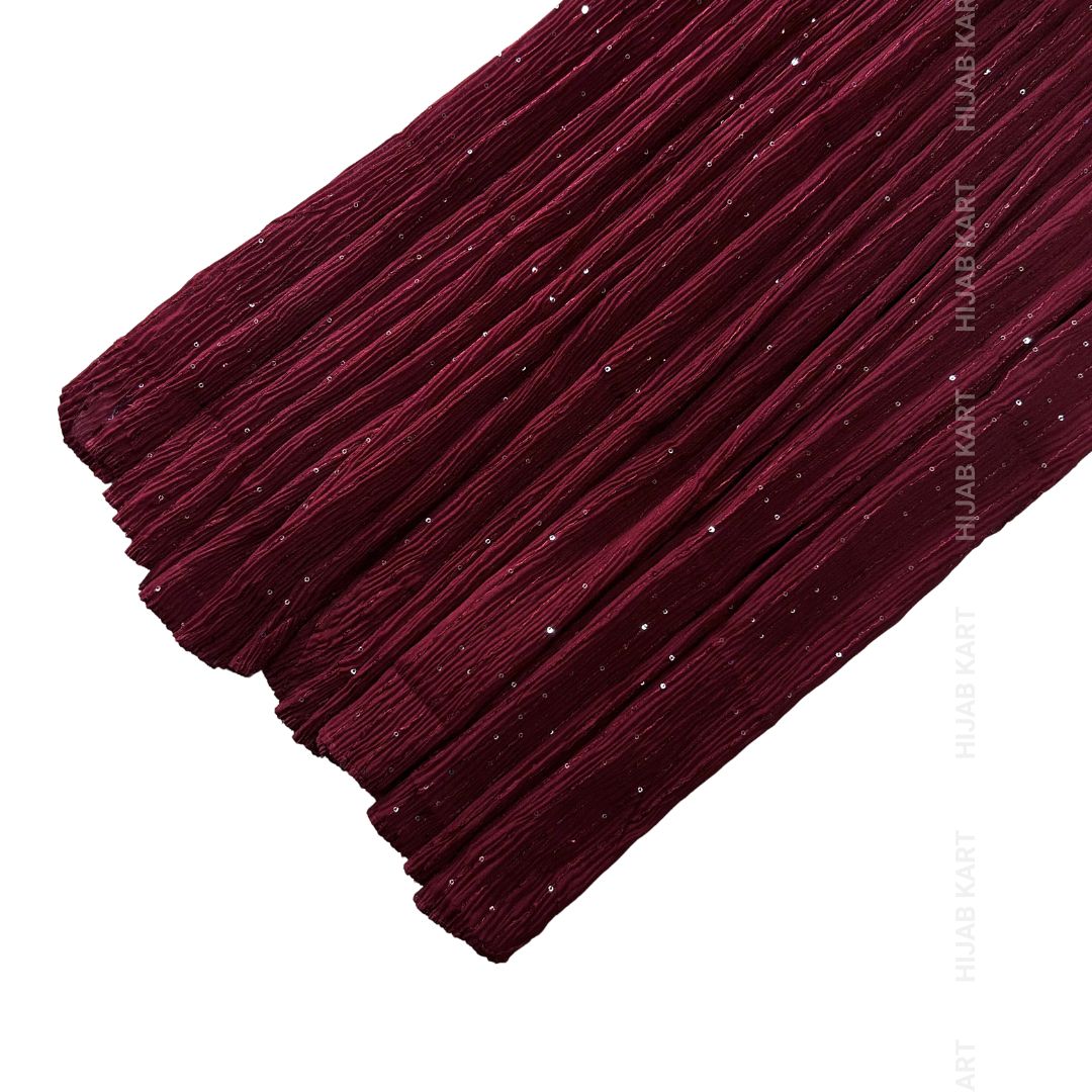 Maroon- Cotton Crushed Sequins Line Hijab