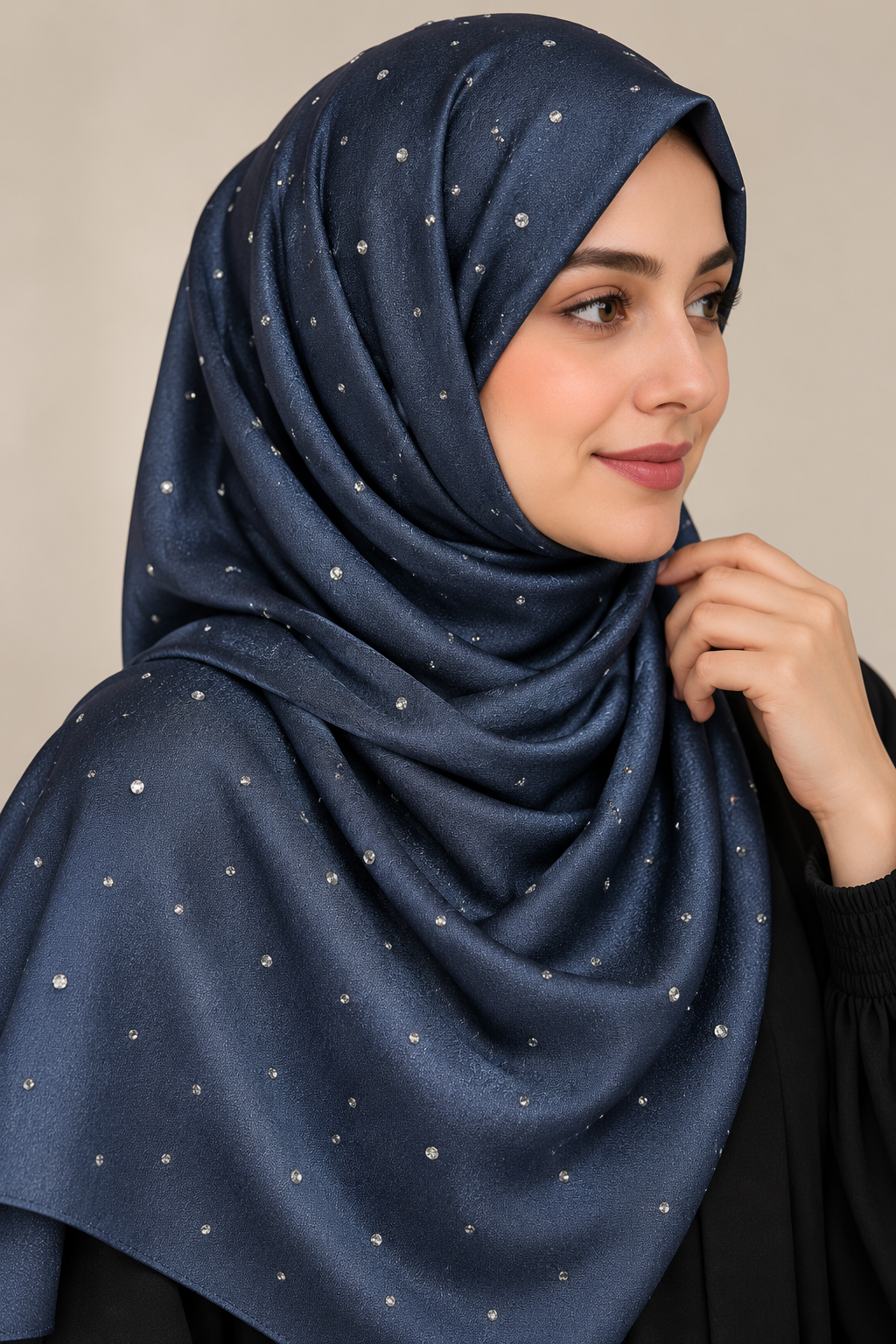Midnight Blue - Dewdrop Bubble Satin Stone Hijab