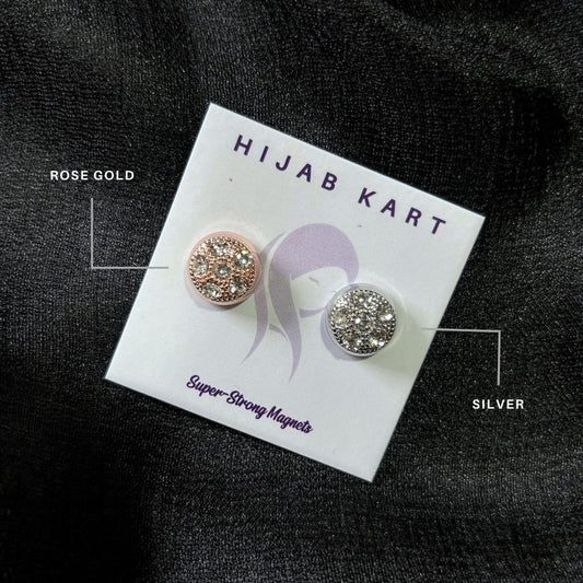 Diamond Studded Magnet Hijab Pin - Chrome Finish (Set of 2)