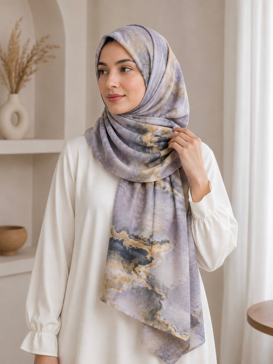 Lilac Mist- Modal Cotton Marble Print Hijab