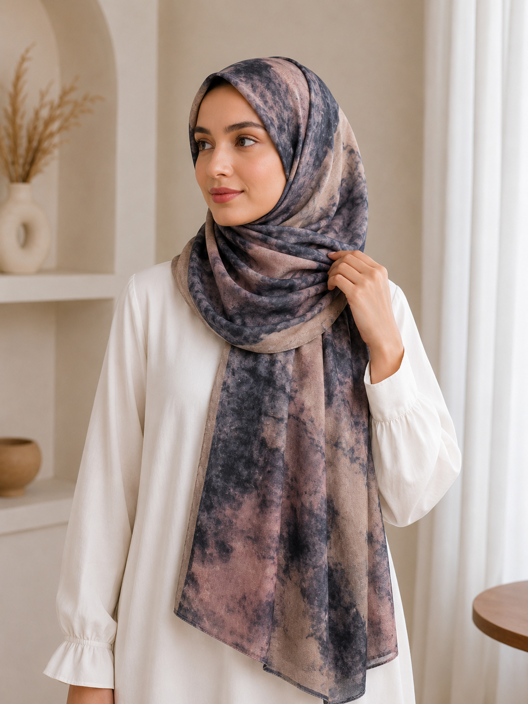 Slate Bloom- Modal Cotton Marble Print Hijab