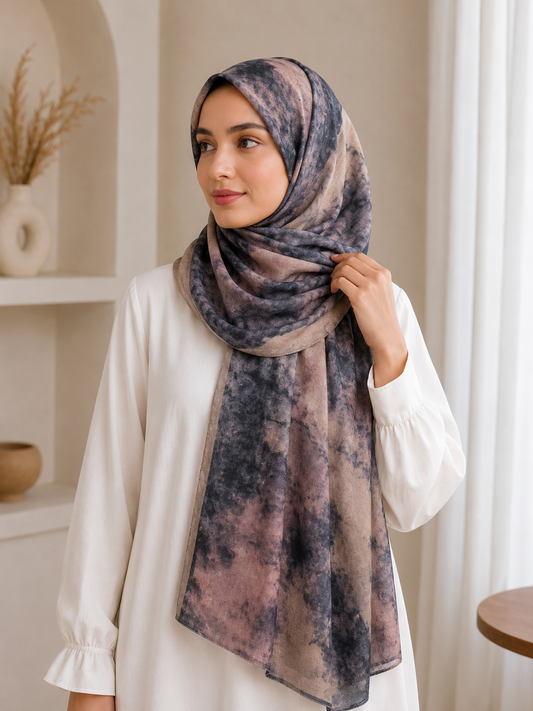 Slate Bloom- Modal Cotton Marble Print Hijab