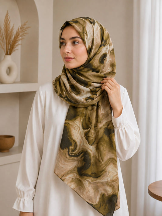 Olive Stone- Modal Cotton Marble Print Hijab