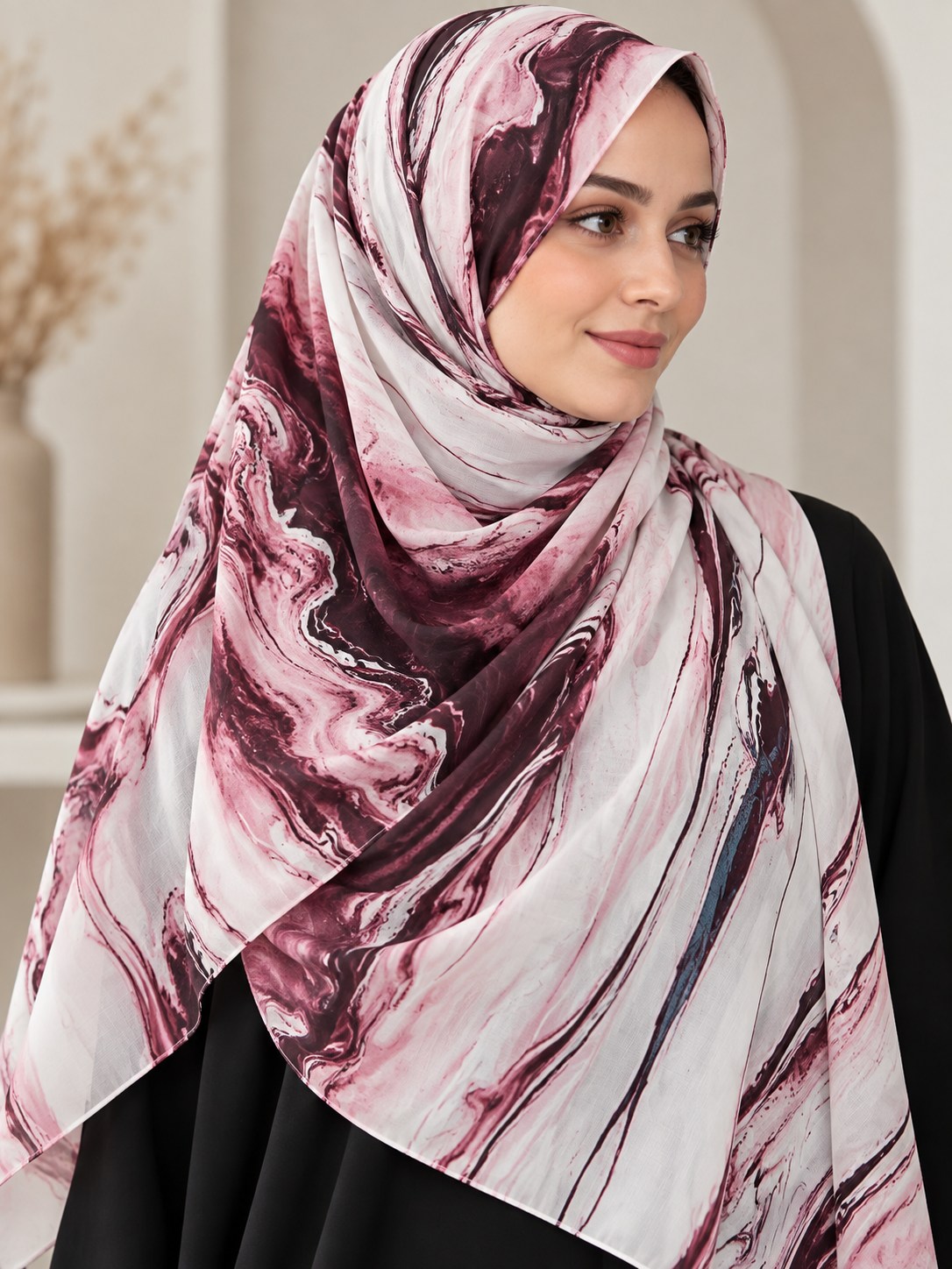 Blush Wine- Abstract Print CY Cotton Hijab