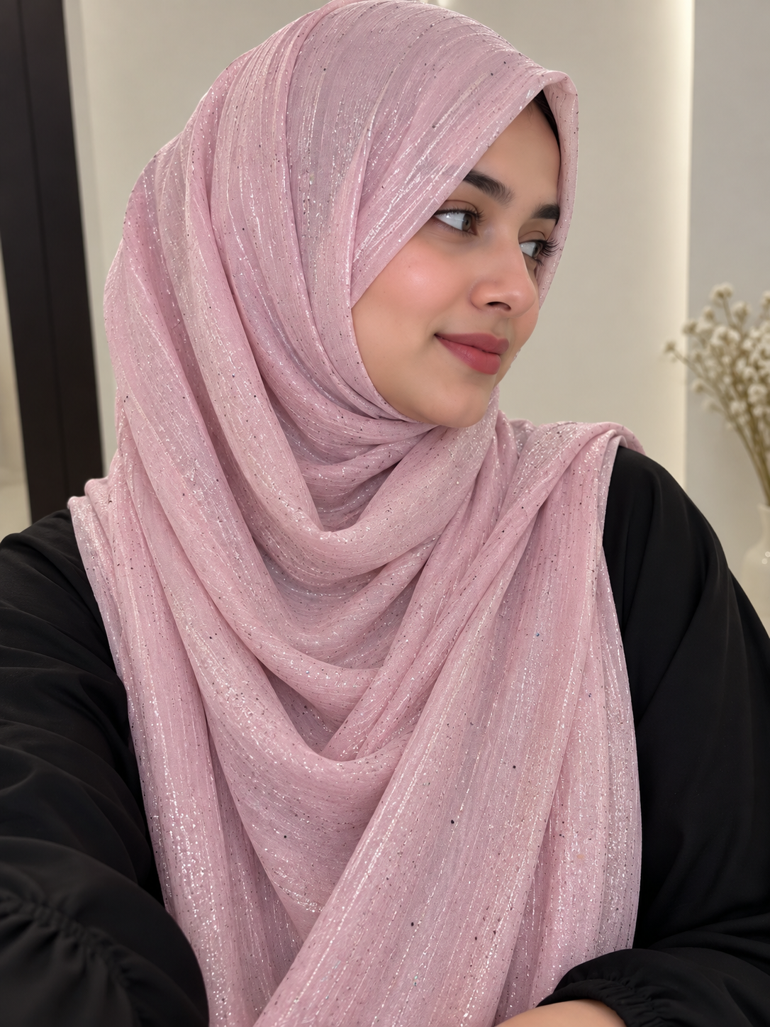 Pink - Flowy Organza Sparkle Hijab