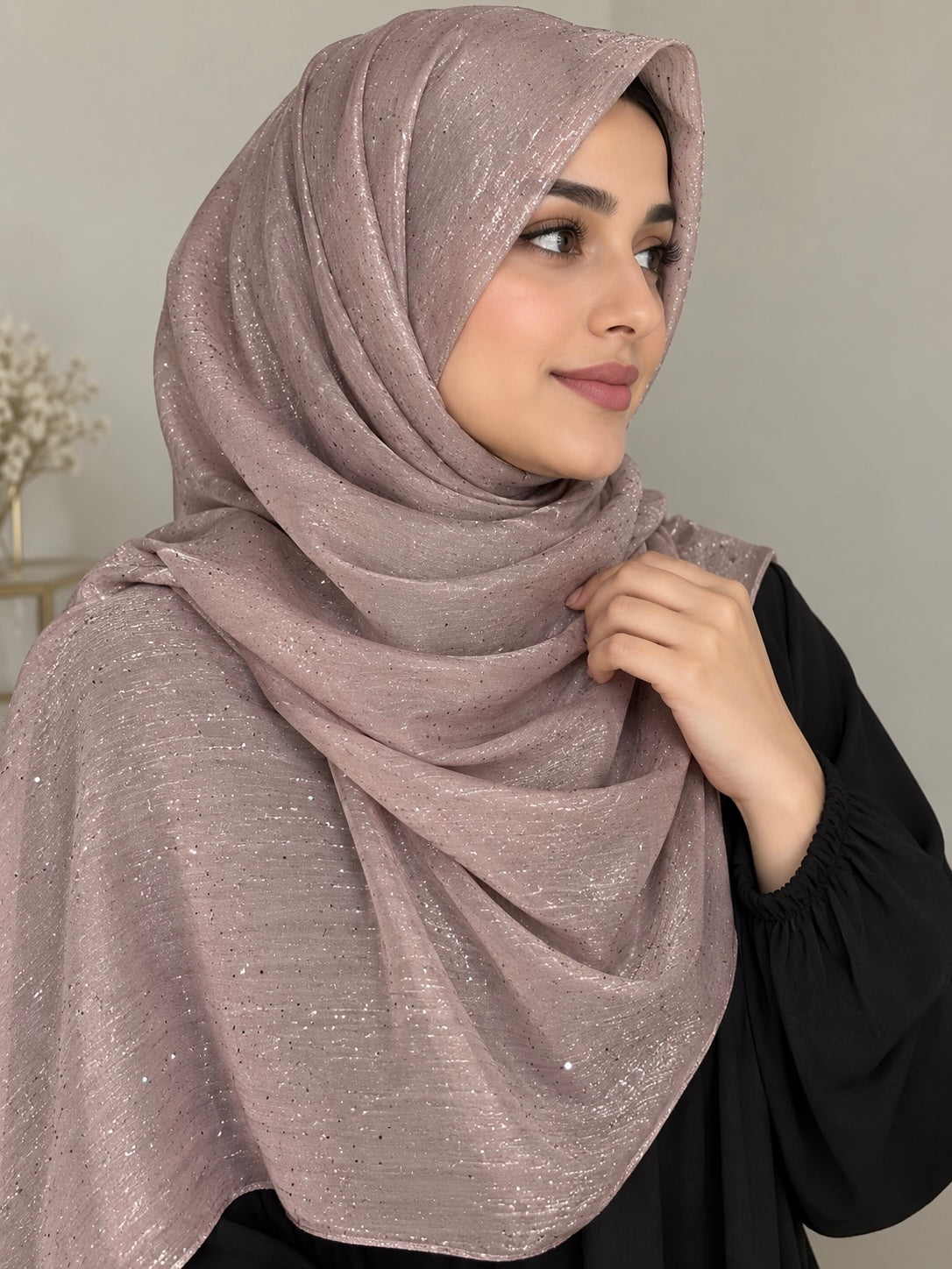 Dusty Pink- Flowy Organza Sparkle Hijab