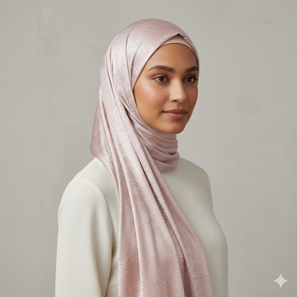 Pearl Pink- Luxe Shimmer Crushed Satin Hijab