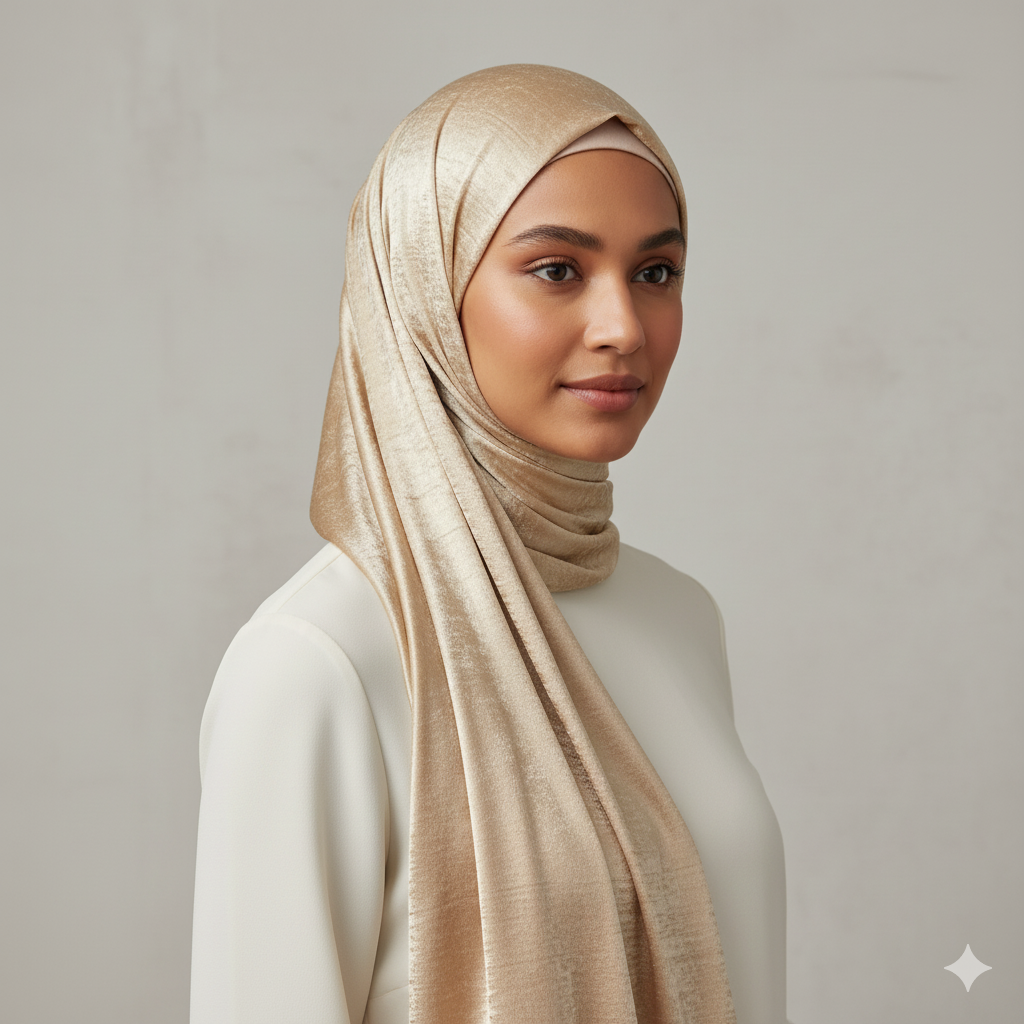 Champagne Gold- Luxe Shimmer Crushed Satin Hijab