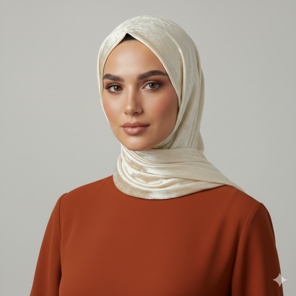 Pearl Cream- Luxe Shimmer Crushed Satin Hijab