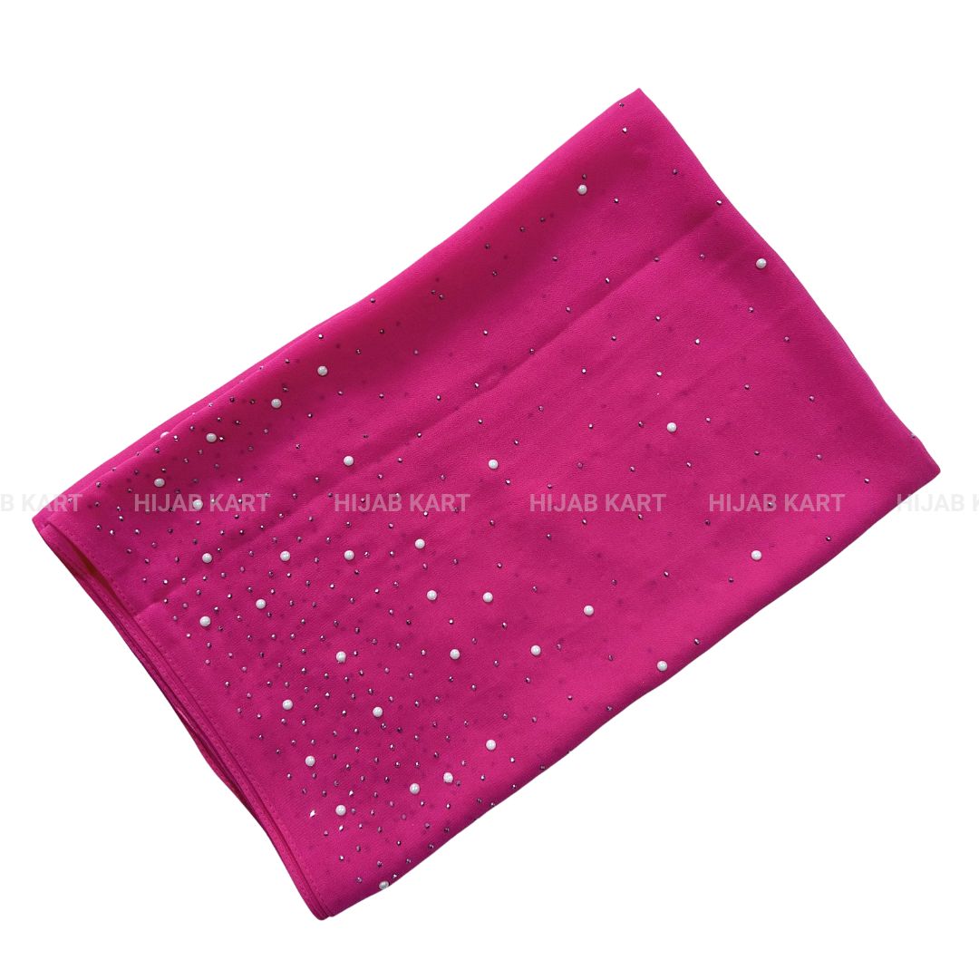 Fuchsia Pink- Luxe Pearl Drop Georgette Hijab