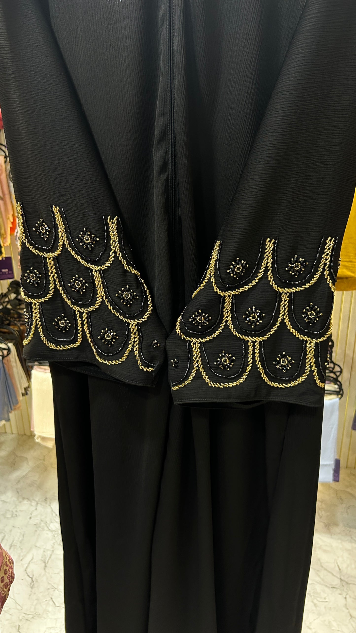 Zahra - Gold Beaded Stonework Abaya | With Matching Hijab
