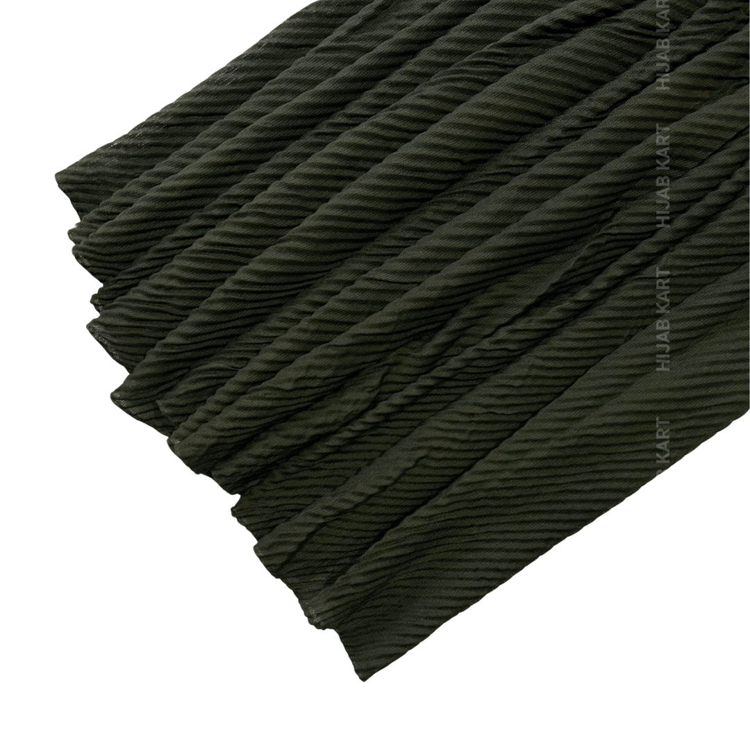 Dark Olive Green-Basketweave Cotton Pleated Hijab