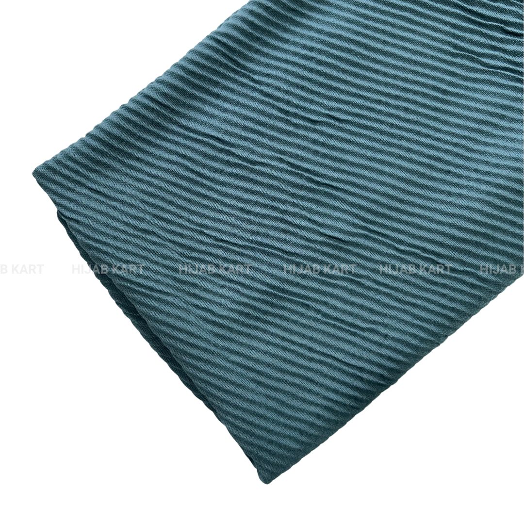 Teal Blue-Basketweave Cotton Pleated Hijab