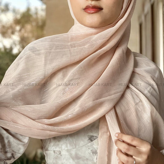 Georgette Shimmer Line Hijab-  Peach