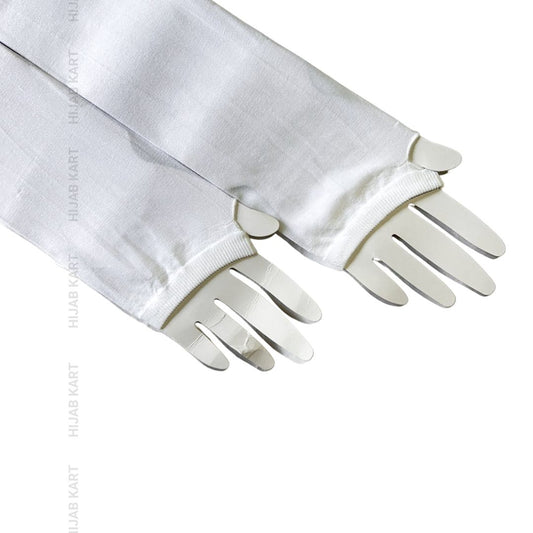 White-Open Thumb Arm Sleeves Extender