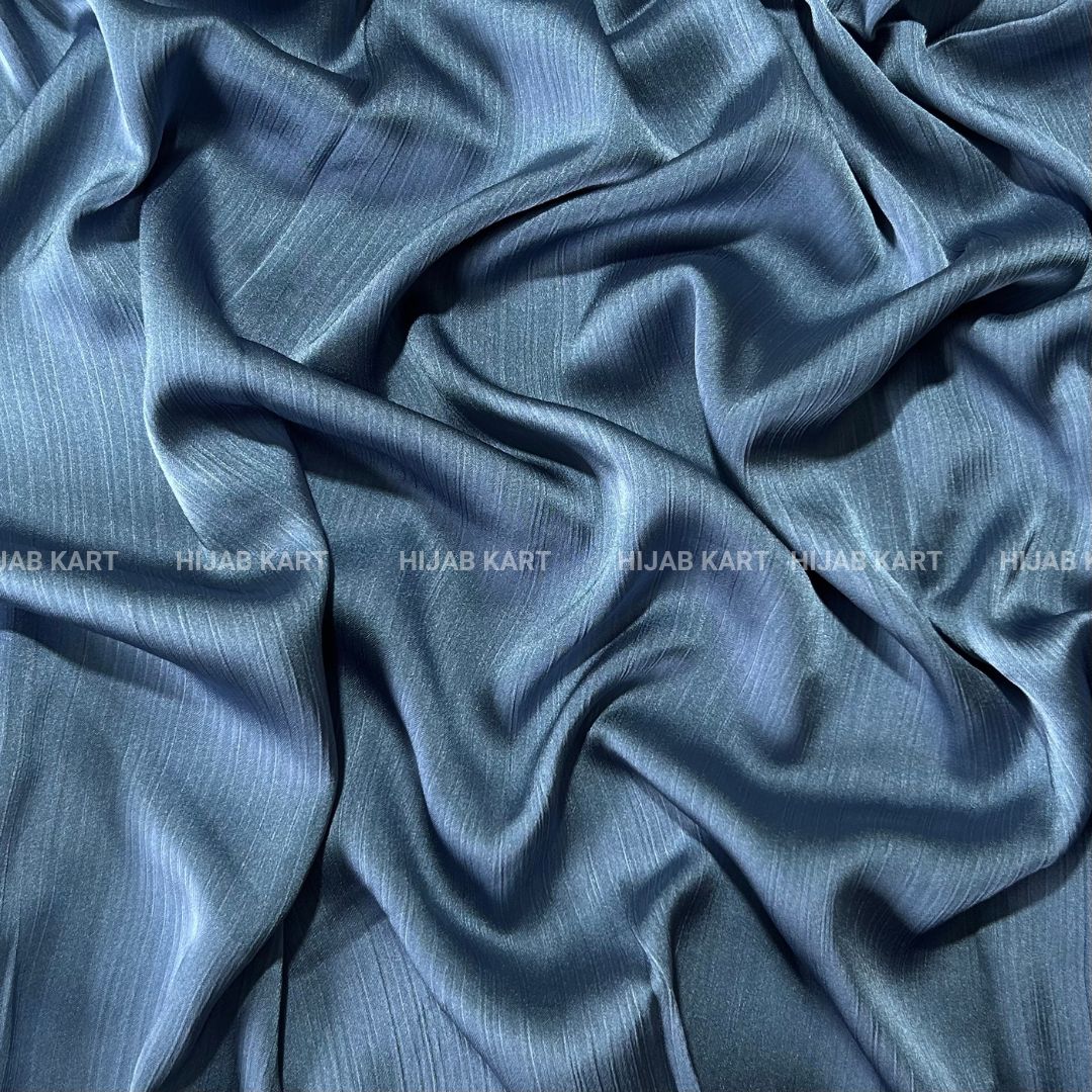 Textured Crepe Satin Hijab- Steel Blue