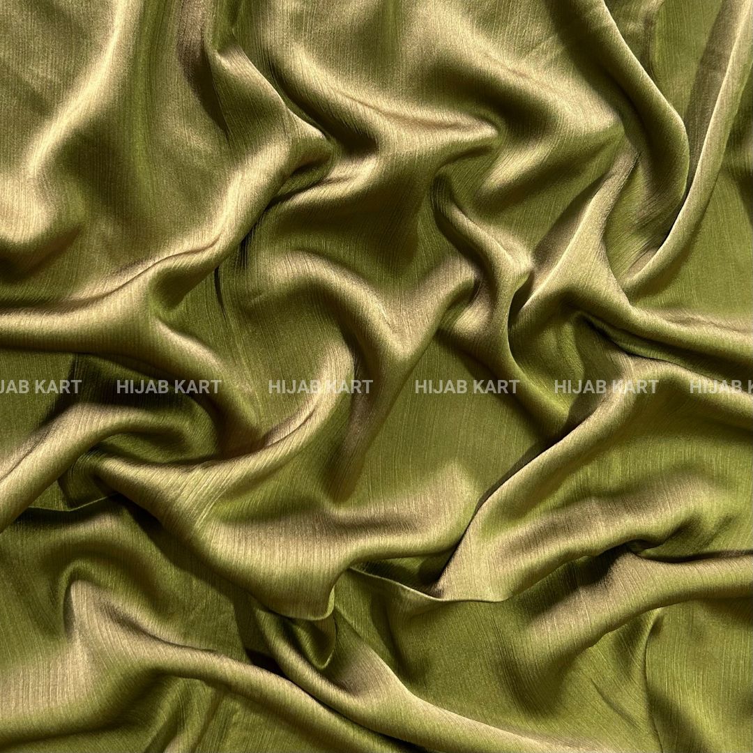 Textured Crepe Satin Hijab- Mehendi Green