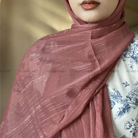 Georgette Shimmer Line Hijab- Rosewood