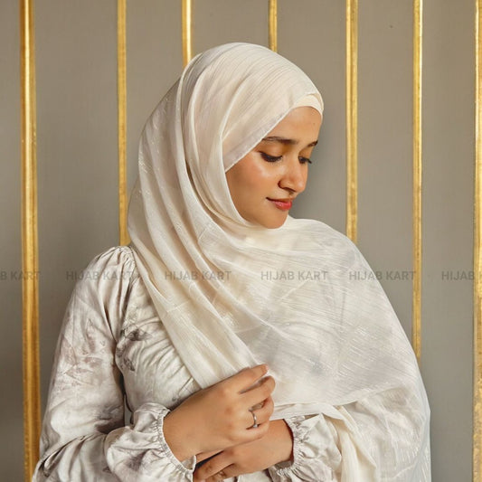 Georgette Shimmer Line Hijab- Cream