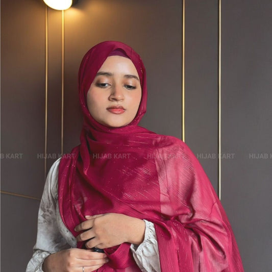 Georgette Shimmer Line Hijab- Burgundy