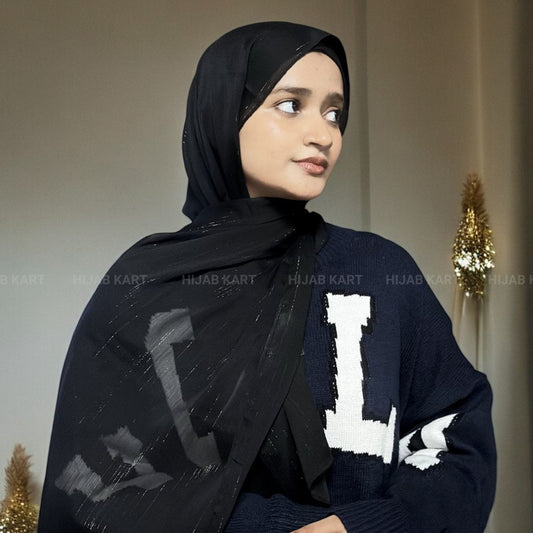 Georgette Shimmer Line Hijab- Black