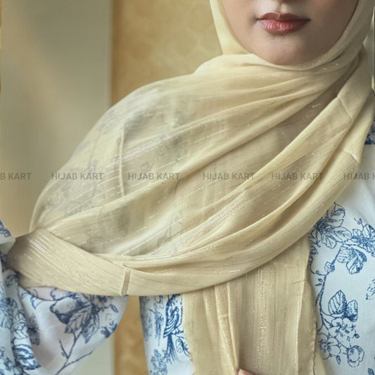 Georgette Shimmer Line Hijab- Pale Gold