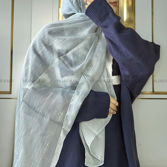 Georgette Shimmer Line Hijab- Light Steel Blue
