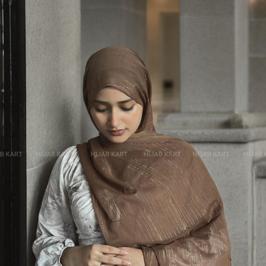 Georgette Shimmer Line Hijab- Coffee Brown