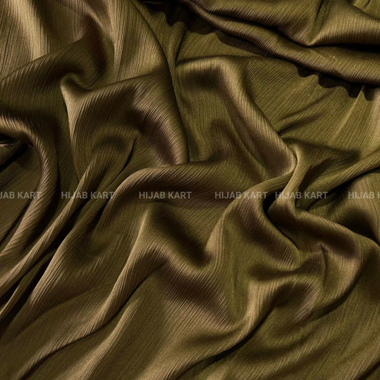 Olive Color Crepe Satin Hijab | Party Wear Hijab | Wedding Hijab | Eid Hijab